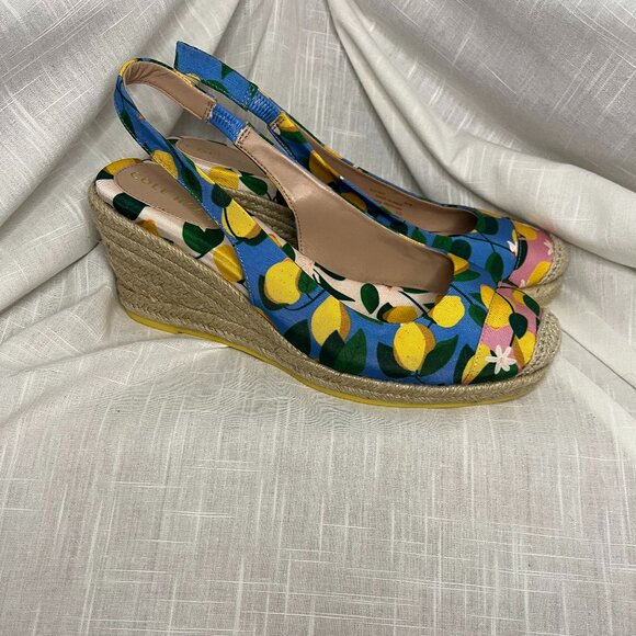 Cole Haan Women's Cloudfeel Espadrilles Slingback Azure Lemon Print Size 9.5 - Picture 2 of 12
